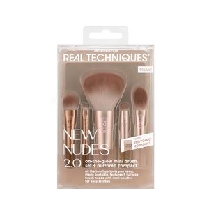 Real Techniques New Nudes 2.0 On-The-Glow Mini Brush Set + Mirrored Compact